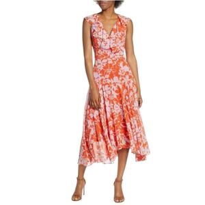 NWT ELIZA J Print Handkerchief Hem Midi Dress SIZE 10 $168 FLORAL EJ9M2463